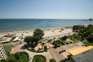 uma vista aérea de uma praia e do oceano em Hotel Pescarus em Mamaia