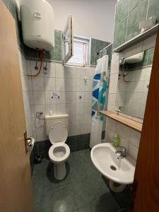 a small bathroom with a toilet and a sink at Apartments and Rooms Markovski in Rab