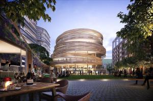 an architectural rendering of a circular building with a courtyard at Modern and Cosy Sydney CBD Studio in Central in Sydney