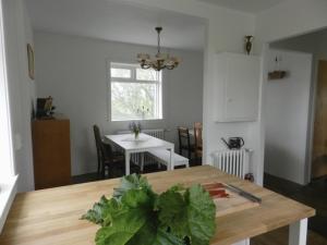 una cocina con una mesa con una planta en Farmhouse Meiri-Tunga 1, en Hella