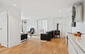 a living room with a couch and a fireplace at Lovely Home In Jgerspris With House Sea View in Jægerspris