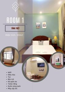 Habitación con cama y espejo. en Villa 26-28 Châu Đốc en Chau Doc