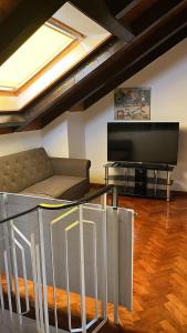 バーデン・バーデンにあるGarden Apartmentのソファと薄型テレビのあるリビングルーム