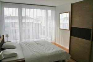 ツークにあるNest - Nordstrasse 9のベッドルーム1室(ベッド1台、大きな窓付)