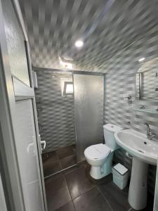 a bathroom with a toilet and a sink at ZEYOS LODGE HOTEL&RESTAURANT in Kumluca