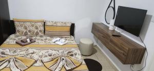 - une chambre avec 2 lits et une télévision à écran plat dans l'établissement Apartments Bojadjieski, à Ohrid