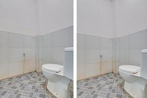 two images of a bathroom with two toilets at SPOT ON 92914 Meranti Homestay in Pekanbaru