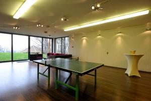 - une table de ping-pong au milieu dans l'établissement Villa via Lapis - Panoramablick über Dresden - Garten - Pool - Sauna - Luxus, à Dresde