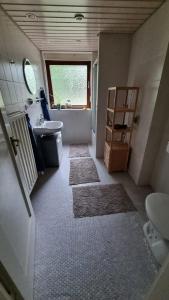 baño con lavabo y aseo y ventana en Gemütliches & zentrales Appartement, en Schwäbisch Hall