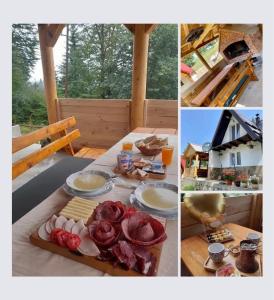 uma colagem de imagens de comida numa mesa em Vikendica Amra i Indir em Travnik