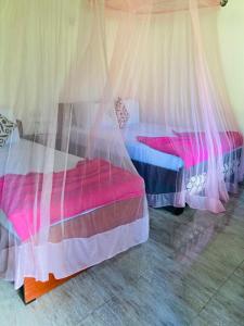 2 łóżka z moskitierą w pokoju w obiekcie Silent Nest w mieście Ella