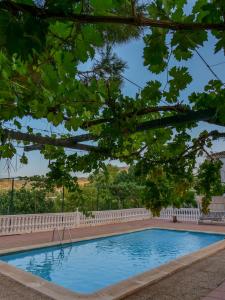 una piscina con una valla blanca y árboles en Villa Ricardo, en Fornes