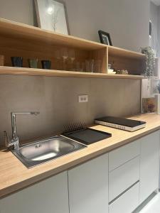 a kitchen with a sink and a counter top at EVA Apartment in Novi Sad