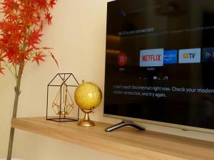 a television and a golden globe on a table at Mocha Suite @ The Horizon Ipoh [4 to 6 pax] in Ipoh