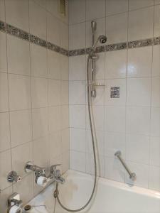 a bathroom with a shower and a bath tub at Sonnenkalb in Todtmoos