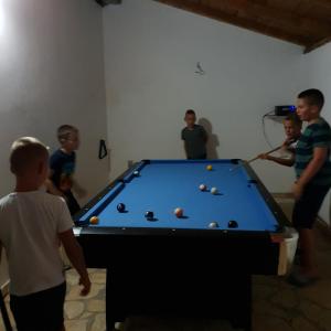 a group of people standing around a pool table at Apartments Kalac in Posedarje