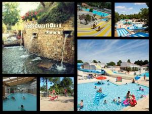 a collage of pictures of a swimming pool at MH 215 Bois Dormant 6 personnes in Saint-Jean-de-Monts