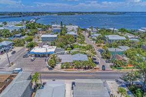 an aerial view of a town with the water at Playa Esmeralda One Bedroom Cottages in Bradenton Beach