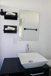 La salle de bains est pourvue d'un lavabo blanc et d'un miroir. dans l'établissement Mi Casa Es Tu Casa, Airport Suites, à Tampa