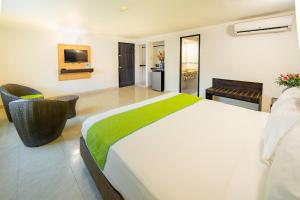 サン・アンドレスにあるHotel Americas San Andres Islas Colombiaのベッドルーム(大型ベッド1台、テレビ付)