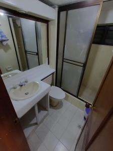 a bathroom with a sink and a toilet at Apartamento Central En La Zona De Cable Plaza in Manizales