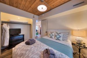 1 dormitorio con 1 cama y TV de pantalla plana en Desert Gardens #3, en Moab