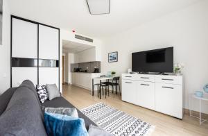 Televízia a/alebo spoločenská miestnosť v ubytovaní Praga Bliska Comfort Studio