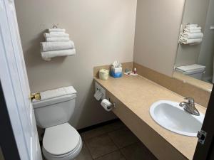 a bathroom with a toilet and a sink at Best Stay Inn in Melville