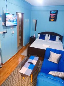 a bedroom with a bed and a couch and a tv at Devine Studio in Naivasha Town in Naivasha