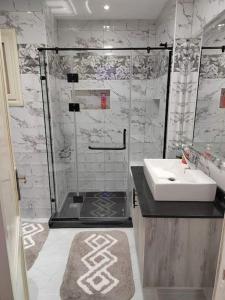 une salle de bain avec un lavabo et une douche dans l'établissement One bed in Criss resort Naama bay, à Charm el-Cheikh