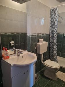 a bathroom with a sink and a toilet and a shower at Apartments and rooms with parking space Solaris, Sibenik - 12269 in Šibenik