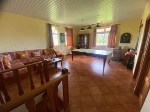 a living room with a ping pong table in it at Te Mana Lodge in Taravao
