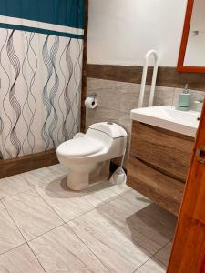 a bathroom with a toilet and a sink at 215 Cacique Catrini in Licán Ray