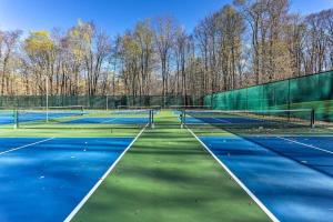 einen Tennisplatz mit Blau und Grün in der Unterkunft Serene & Fun Family Gem ~ Big Bass Lake Community! in Gouldsboro