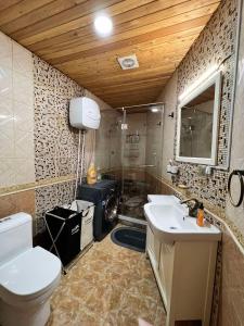 ein Bad mit einem WC und einem Waschbecken in der Unterkunft Location, locaton, location! in Ulaanbaatar