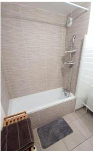 La salle de bains est pourvue d'une douche et d'une baignoire. dans l'établissement Appartement lumineux Gagny - Paris banlieue, à Gagny