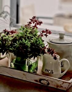 un vase avec des fleurs assis sur une table dans l'établissement Casa BOHO, à Alaminos