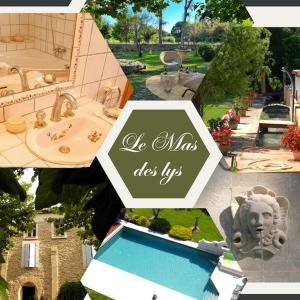 un collage de fotos de un baño con lavabo en Belle villa provençale dans un parc paysagé avec piscine et sauna, en Grans