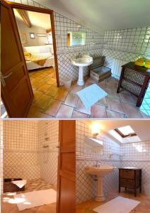 2 Bilder eines Badezimmers mit Waschbecken und WC in der Unterkunft Belle villa provençale dans un parc paysagé avec piscine et sauna in Grans