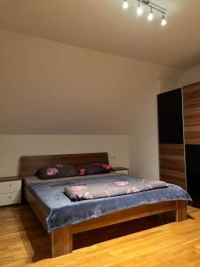 1 dormitorio con 1 cama grande en una habitación en Prekmurski raj, en Dobrovnik