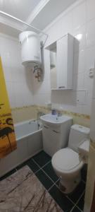 バルハシにある2-х комнатная квартираのバスルーム(トイレ、洗面台、バスタブ付)