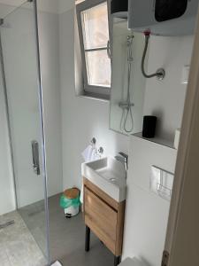 ein kleines Badezimmer mit Waschbecken und Dusche in der Unterkunft Radunica old town - Studio apartment 1 in Split
