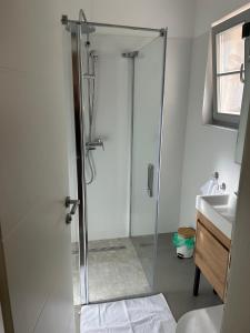 eine Dusche mit einer Glastür in einem Badezimmer in der Unterkunft Radunica old town - Studio apartment 1 in Split + 1 Foto