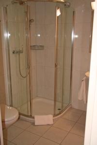 y baño con ducha, aseo y lavamanos. en Nest - Feldhof 5, en Zug