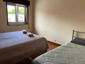 1 Schlafzimmer mit 2 Betten und einem Fenster in der Unterkunft Terraço do Lima in Ponte de Lima