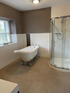 a bathroom with a bath tub and a shower at New Inn Hotel in Clapham