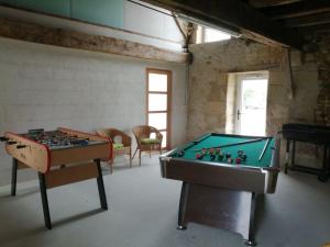 Charnizay的住宿－Gite à la ferme 15 personnes avec jacuzzi，一间房间,房间内设有两张台球桌