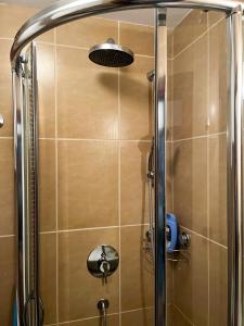 La salle de bains est pourvue d'une douche avec une porte en verre. dans l'établissement B&O Apartment, à Budva