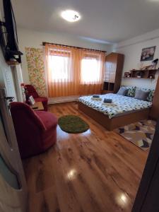 a living room with a bed and a couch at Eden Apartman in Miercurea-Ciuc