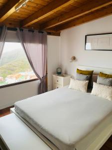 sypialnia z dużym łóżkiem i oknem w obiekcie Casa Tía Tomasa w mieście Los Silos